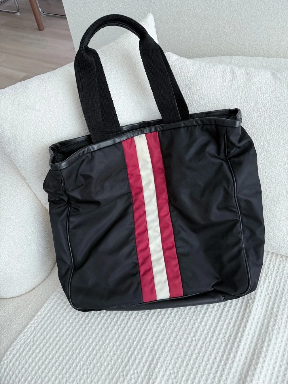 Bally Men’s Black Nylon Stripe Business Tote Bag Made in Italy